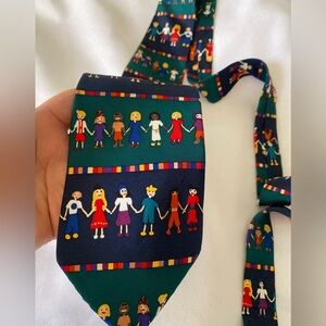 Vintage 80s tie Unisex Save The Children green preppy whimsical fairy colorful